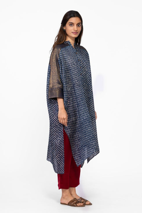 Indigo shirt style kaftan tunic with pants