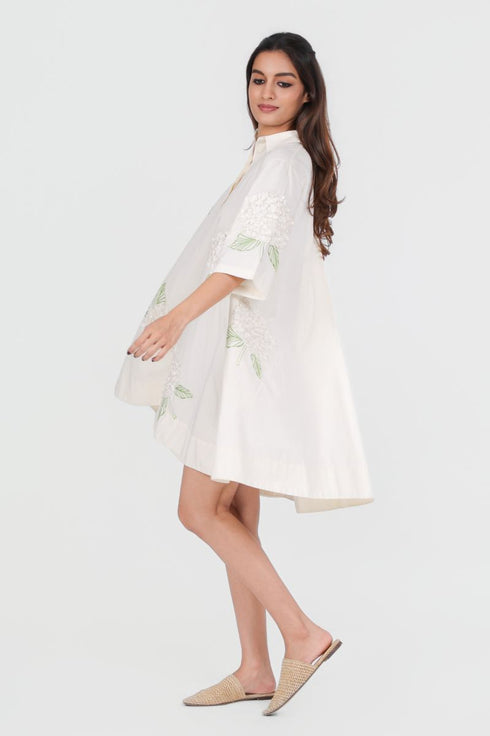 Playpen white short printed and 3D embroidered dress