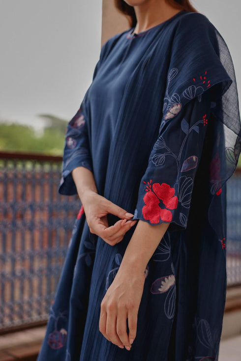 Indigo bloom applique kurta set
