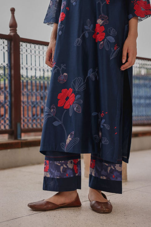 Indigo bloom applique kurta set