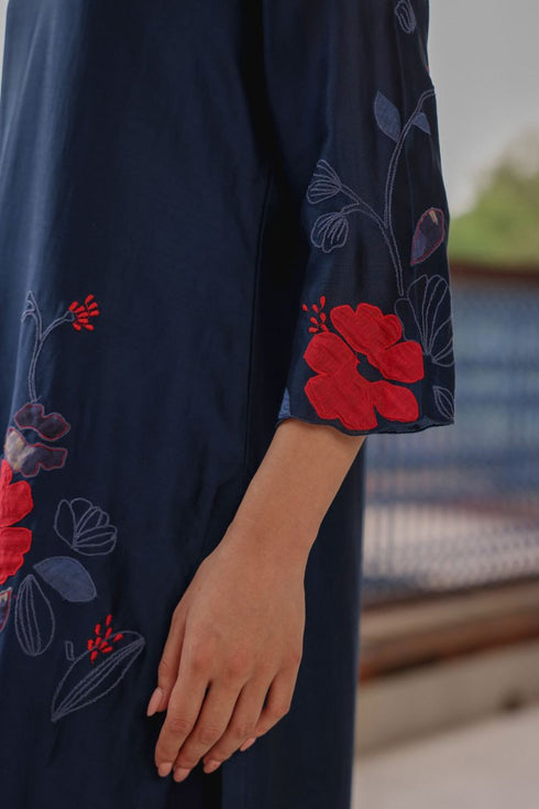 Indigo bloom applique kurta set