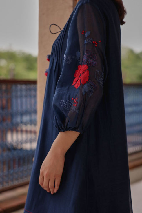 Indigo bloom pintuck dress