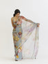 Indigo shades of blue rose half silk half organza sari