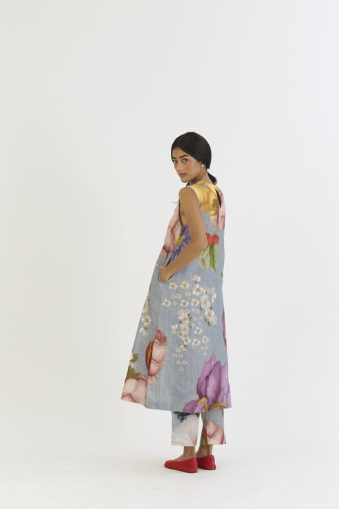 Indigo shades of blue rose linen kurta set