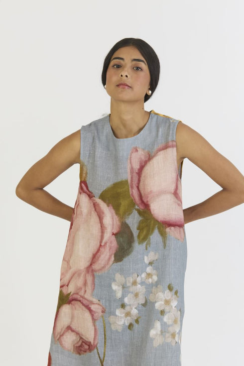 Indigo shades of blue rose linen kurta set