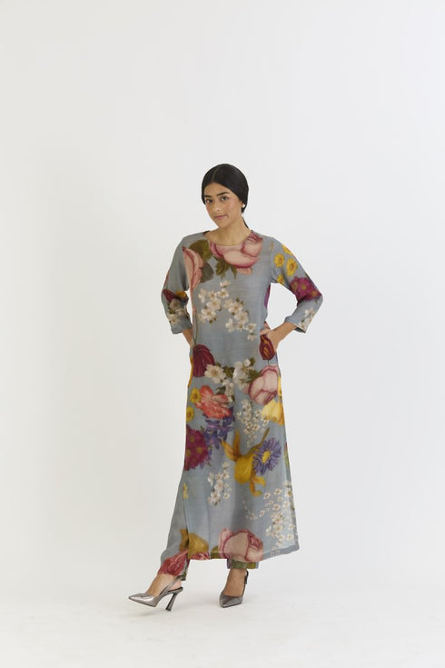 Indigo shades of blue rose long kurta set