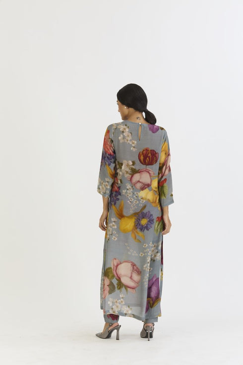 Indigo shades of blue rose long kurta set