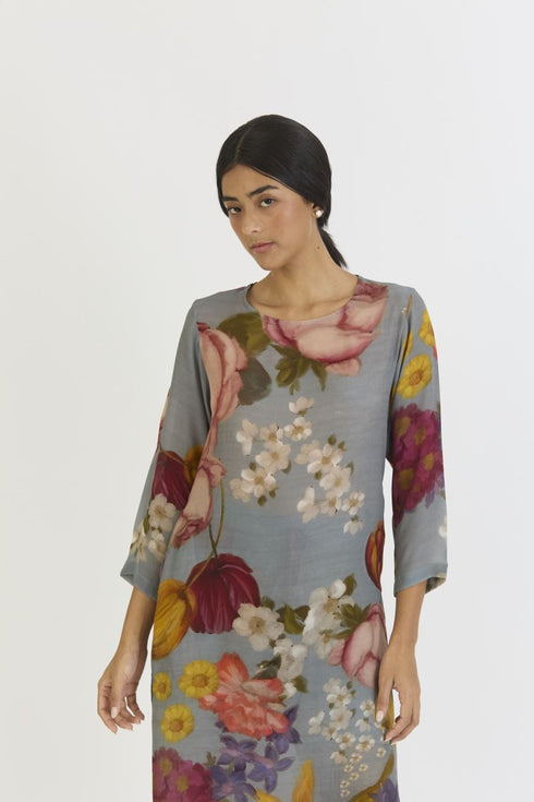 Indigo shades of blue rose long kurta set