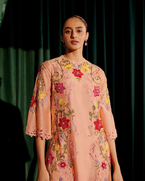 Iris apricot multi color floral kurta with pants