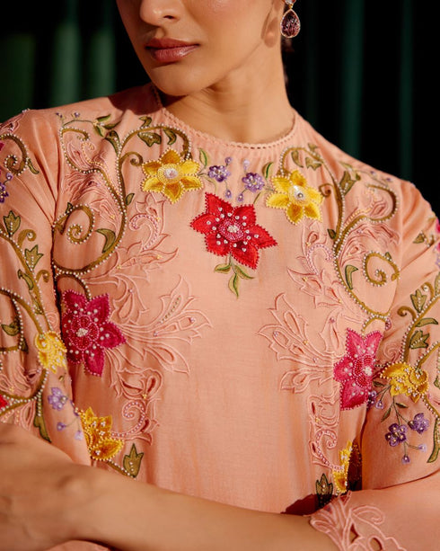 Iris apricot multi color floral kurta with pants