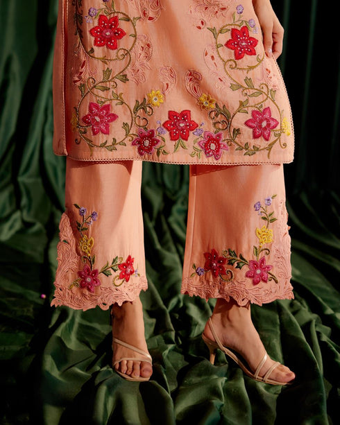 Iris apricot multi color floral kurta with pants