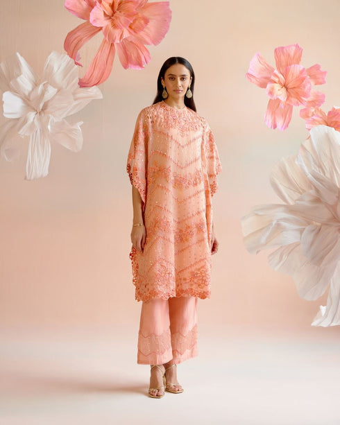 Iris apricot multi tonal cutwork kaftan