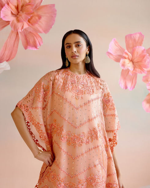 Iris apricot multi tonal cutwork kaftan