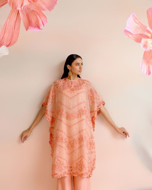 Iris apricot multi tonal cutwork kaftan