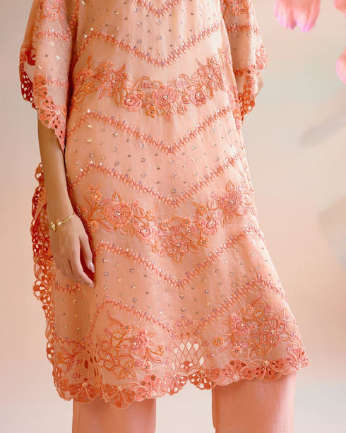 Iris apricot multi tonal cutwork kaftan