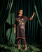 Iris black floral applique kimono kurta with sheer applique pants