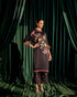 Iris black floral applique kimono kurta with sheer applique pants