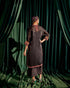 Iris black floral applique kimono kurta with sheer applique pants