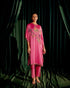 Iris fuchsia floral beadwork kaftan with embroidered slit detail pants