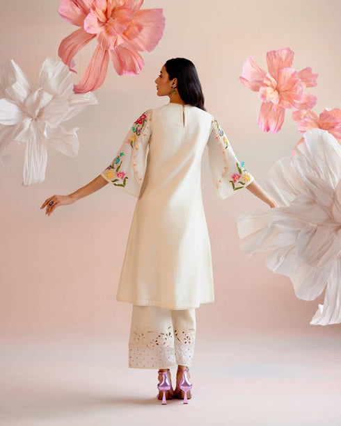 Iris ivory floral embroidered yoke detail kurta with pants