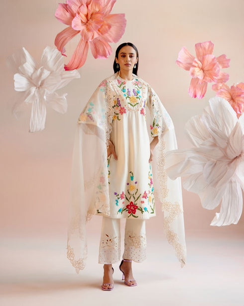 Iris ivory rose cutwork dupatta