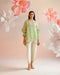 Iris mint green contrast paisey embroidered tunic with ivory tulip pants