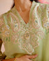 Iris mint green contrast paisey embroidered tunic with ivory tulip pants