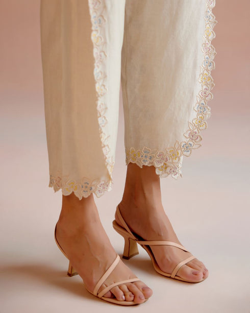 Iris mint green contrast paisey embroidered tunic with ivory tulip pants