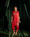 Iris red floral beadwork kimono kurta with narrow pants