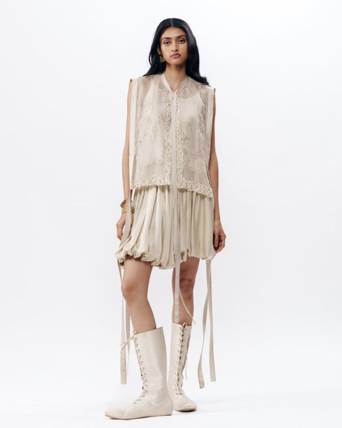 Ivory chikankari crop jacket set