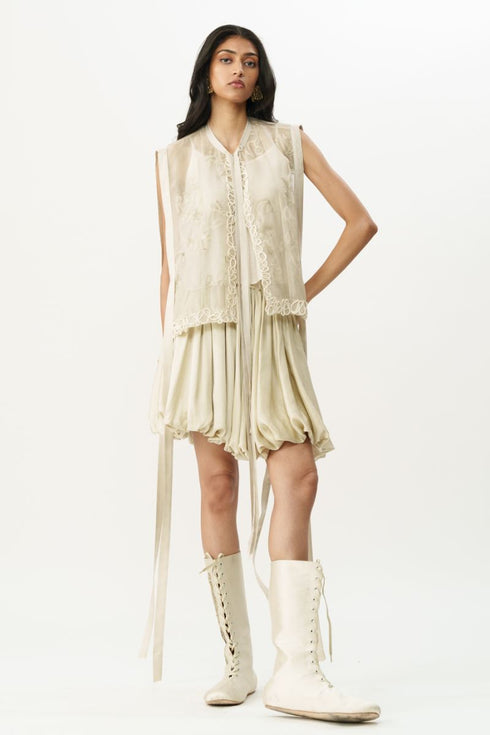 Ivory chikankari crop jacket set