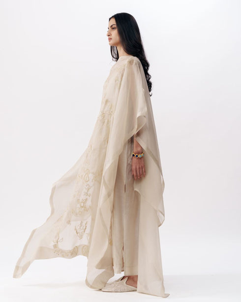 Ivory chikankari kaftan dress with slip