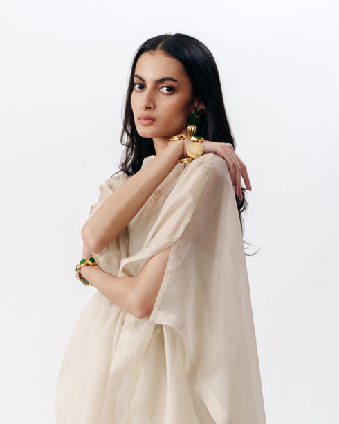 Ivory chikankari kaftan dress with slip