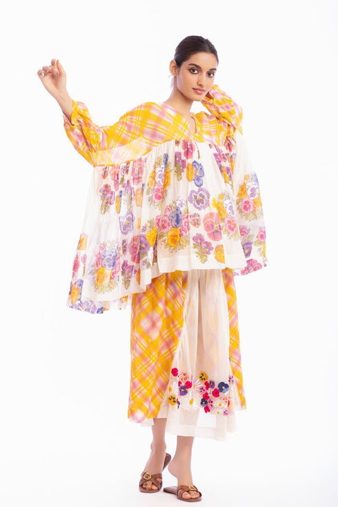 Ivory floral printed asymmetric top