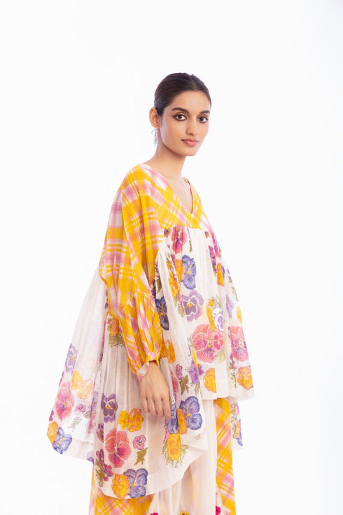 Ivory floral printed asymmetric top