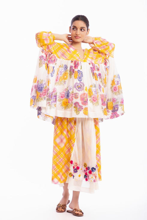 Ivory floral printed asymmetric top