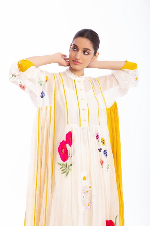 Ivory floral printed long dress