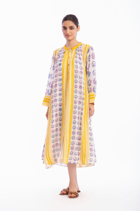 Ivory floral printed shirt dress