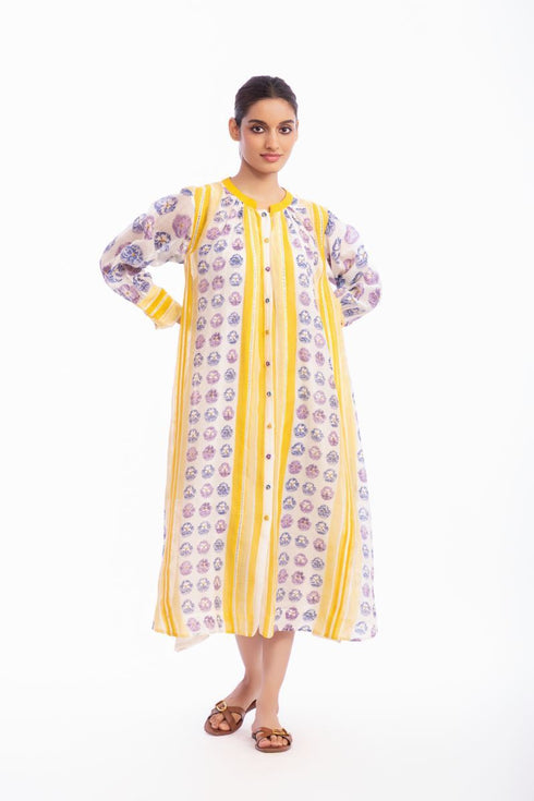 Ivory floral printed shirt dress