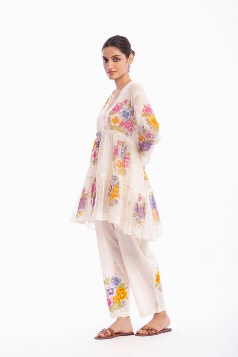 Ivory floral printed tier dress