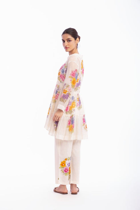 Ivory floral printed tier dress