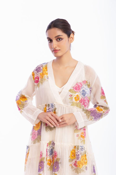 Ivory floral printed tier dress