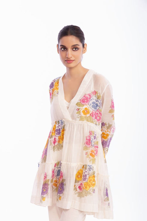 Ivory floral printed tier dress