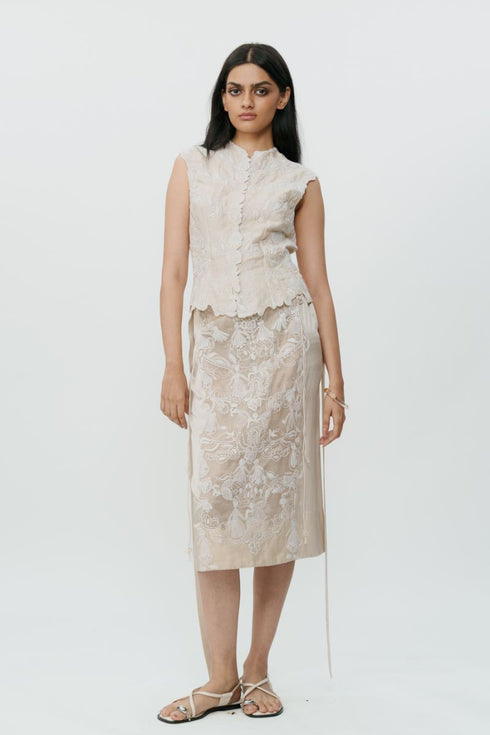 Ivory lace chikankari waistcoat