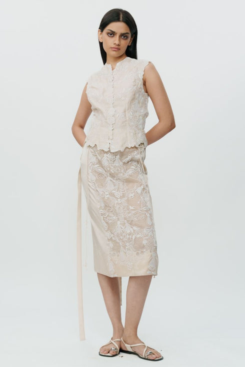 Ivory lace chikankari waistcoat