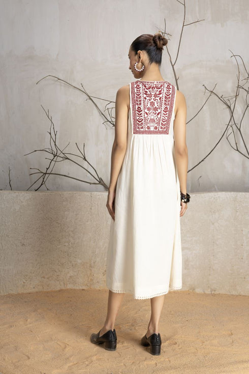 Ivory yoke cotton embroidered kurta
