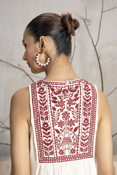 Ivory yoke cotton embroidered kurta