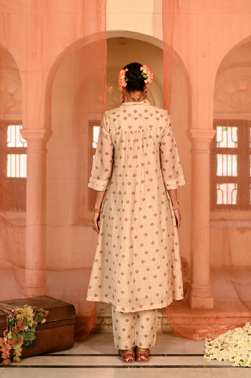 Jalmahal beige and red kurta set