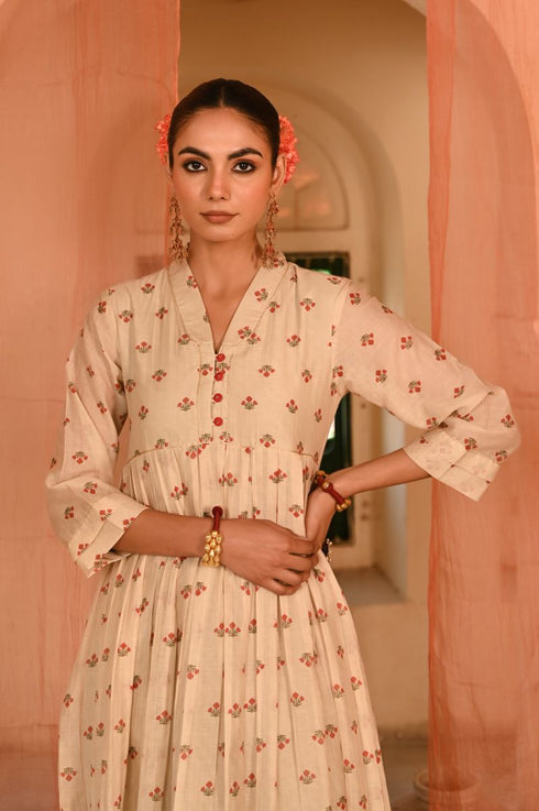 Jalmahal beige and red kurta set
