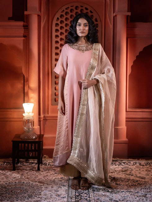 Jalshaghar dusty pink mehre kurta with farshi pants